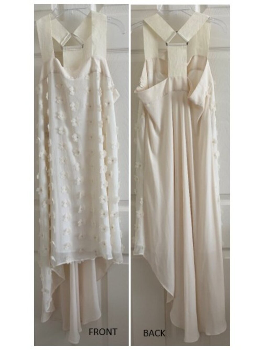 NWOT RACHEL Rachel Roy Floral Appliqué Chiffon Hi Lo Asymmetrical Cream Dress